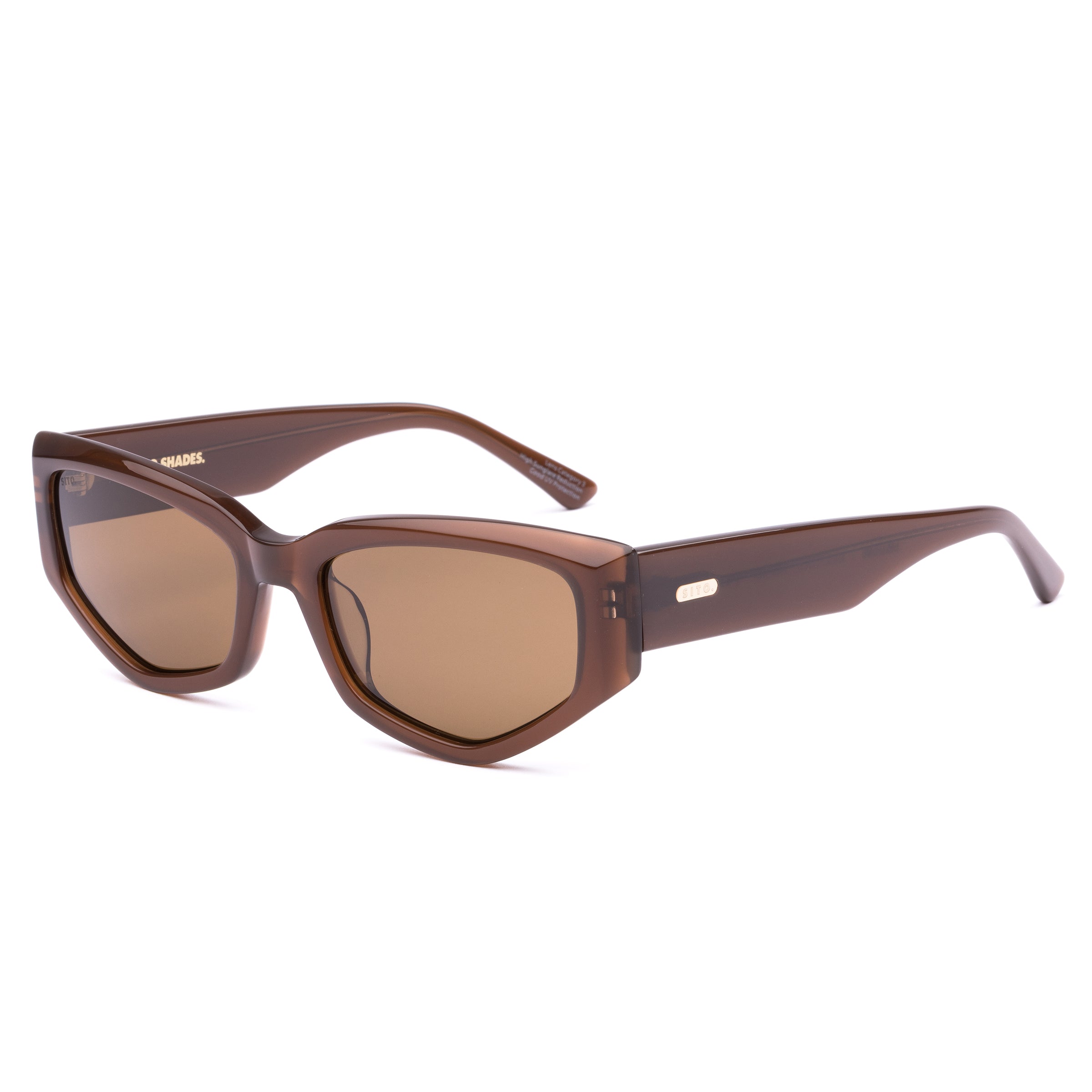 Milky Coco Brown acetate sunglasses with polarised lenses on a white background