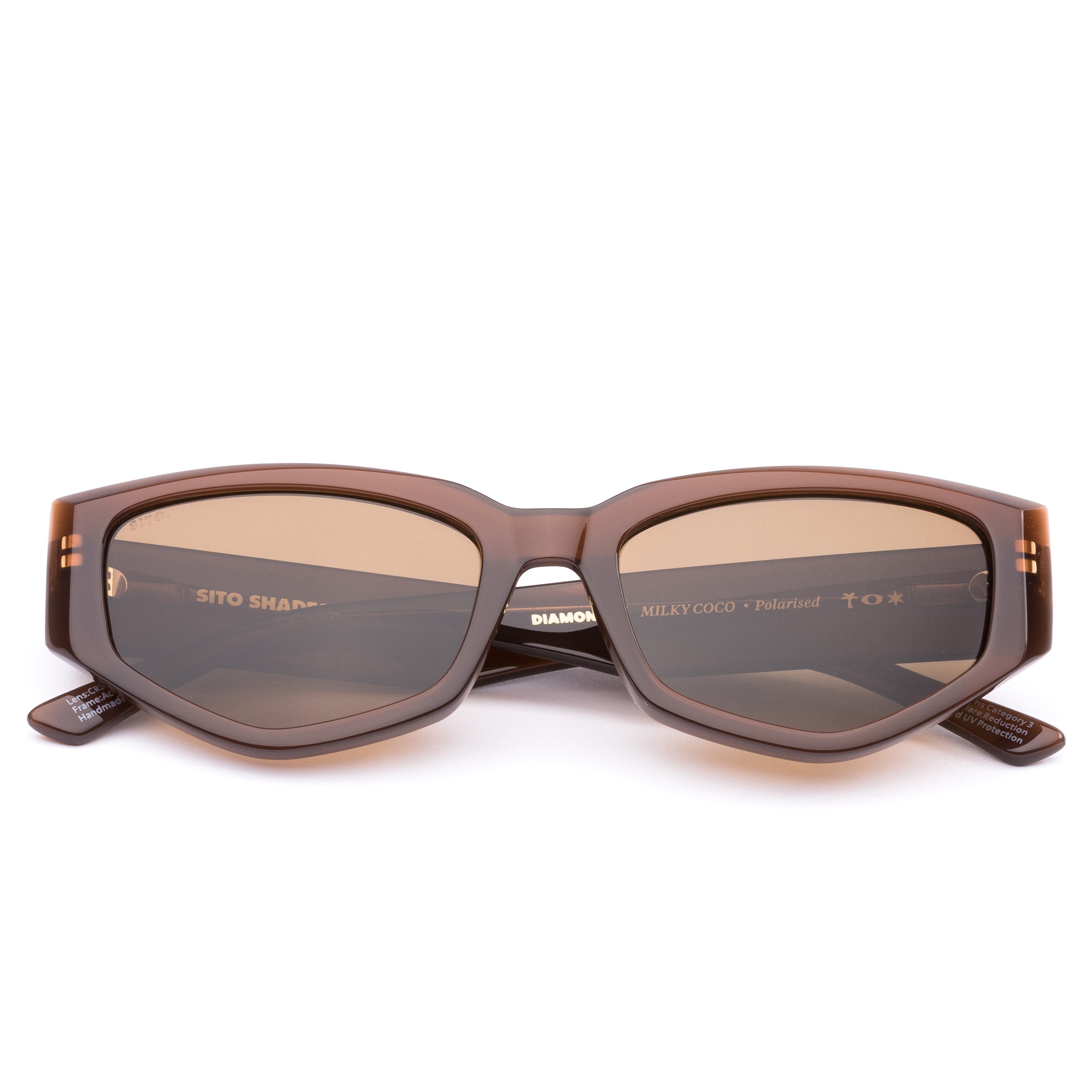 Milky Coco Brown Sito Shades Diamond sunglasses with a white background