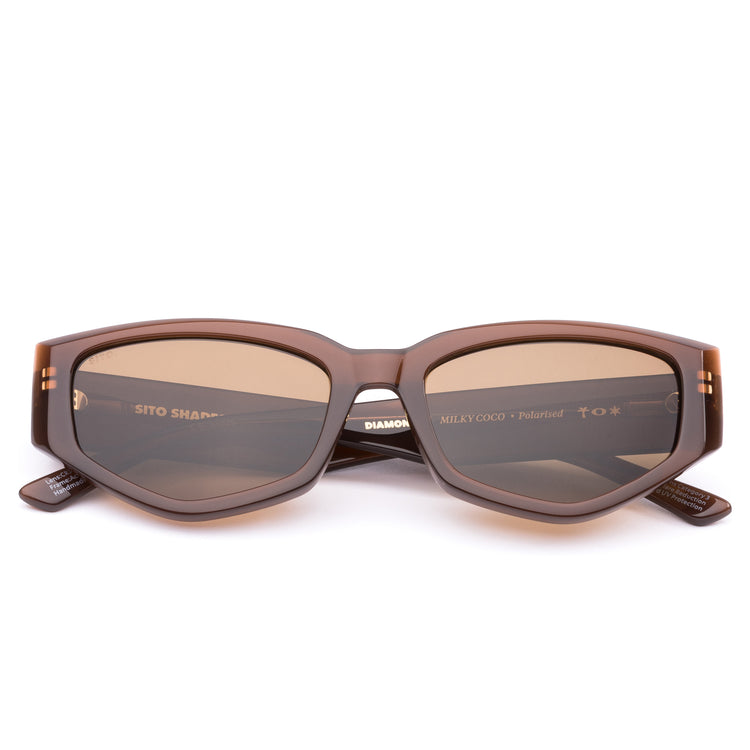 Milky Coco Brown Sito Shades Diamond sunglasses with a white background