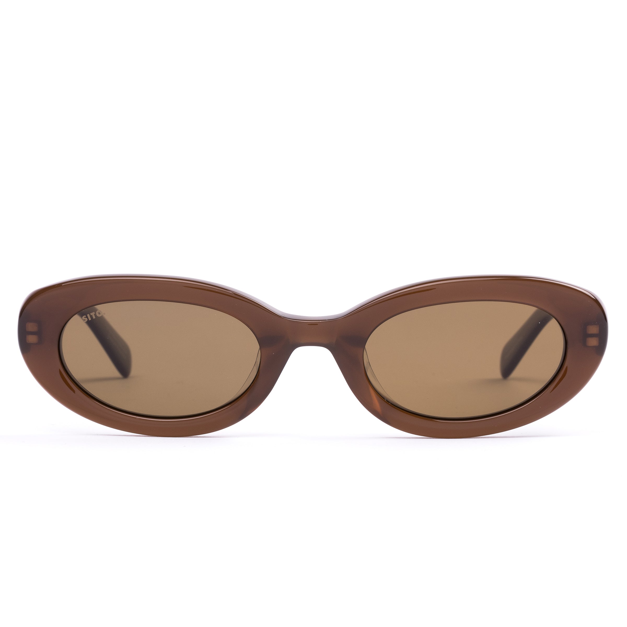 Brown oval women's trending sunglasses on a white background