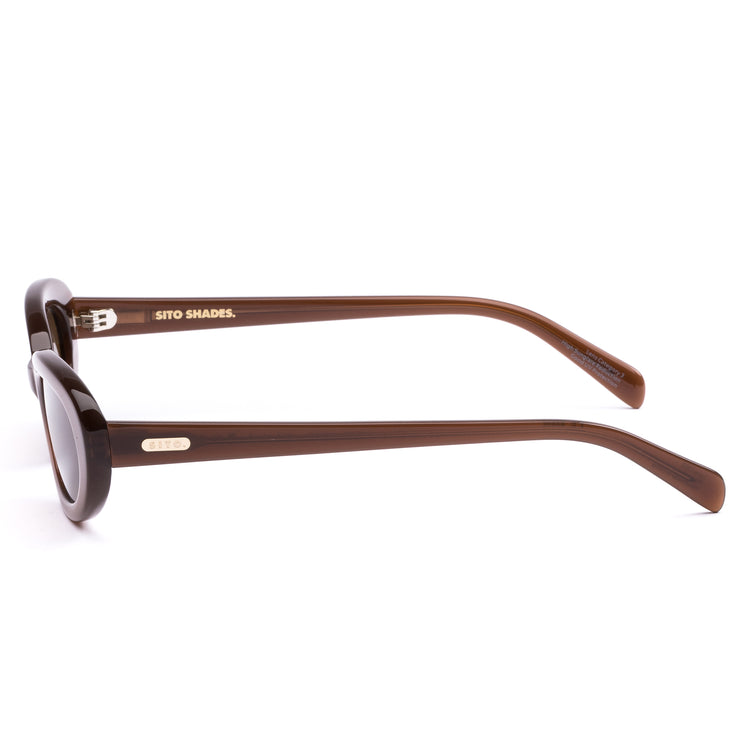 Brown women's sunglasses with 'Sito Shades' branding on a white background