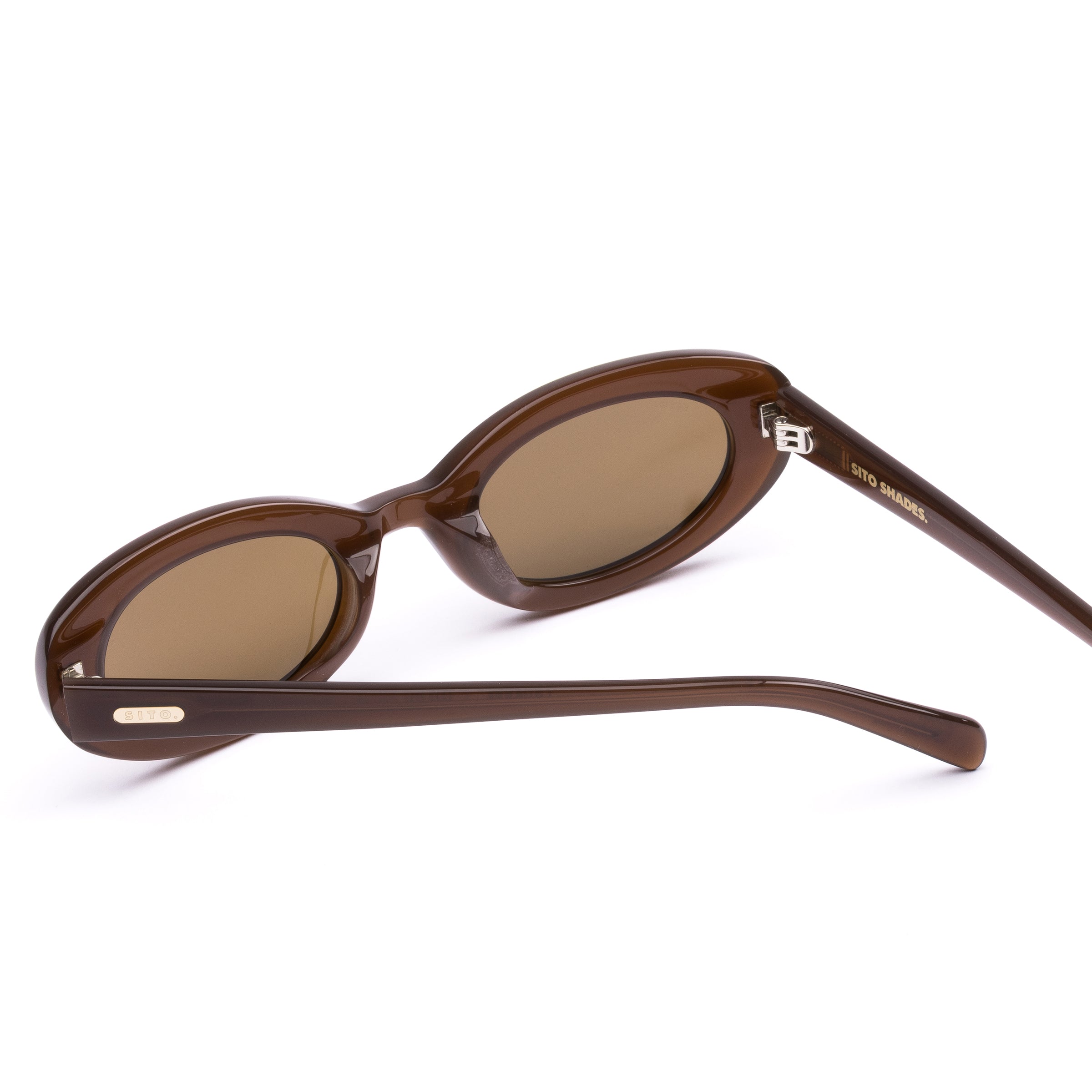 Brown sunglasses with a white background