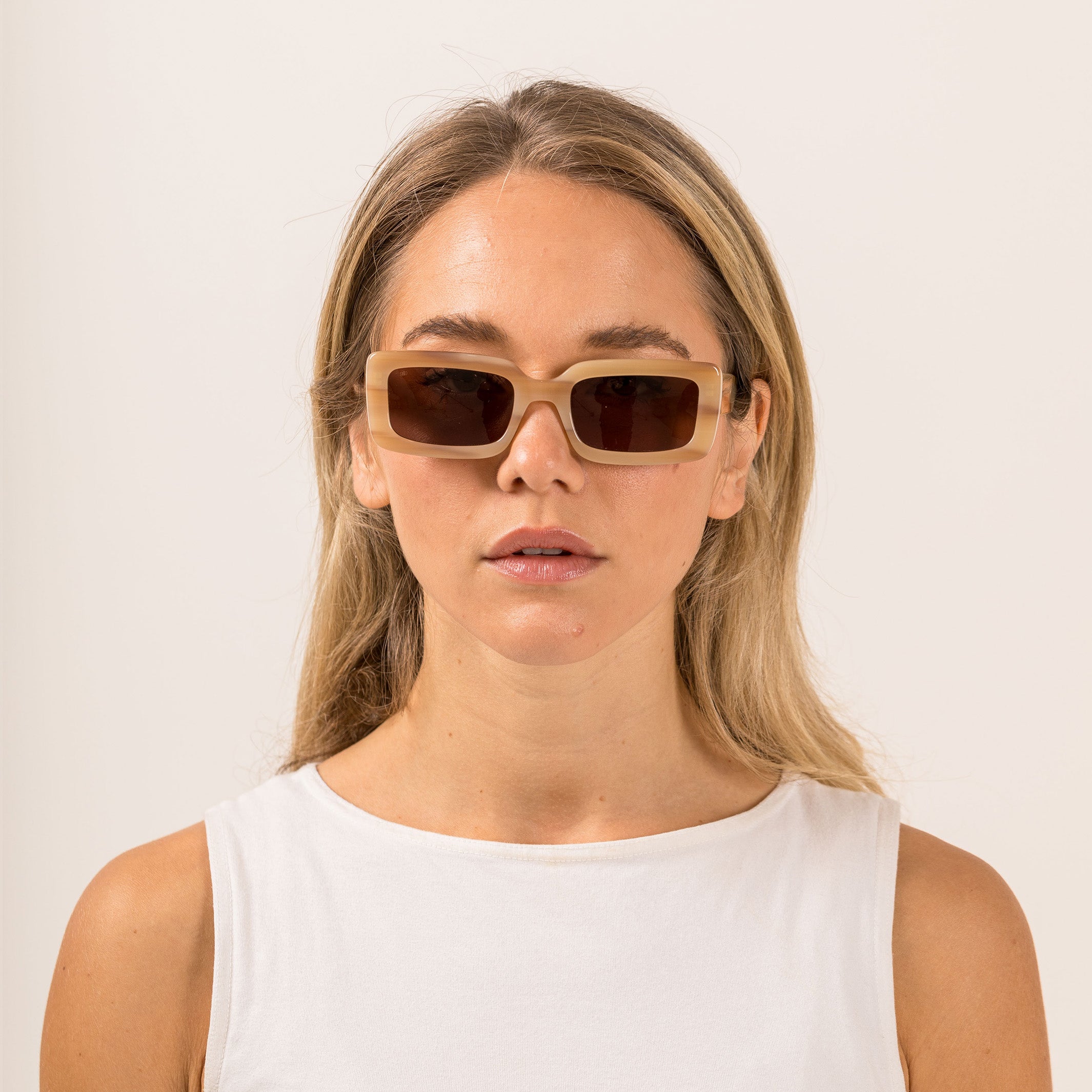 Sito Shades Austrralian Designed Odessa Plant Based Acetate Sunglasses Frame in Havana Lotus colour styled on model